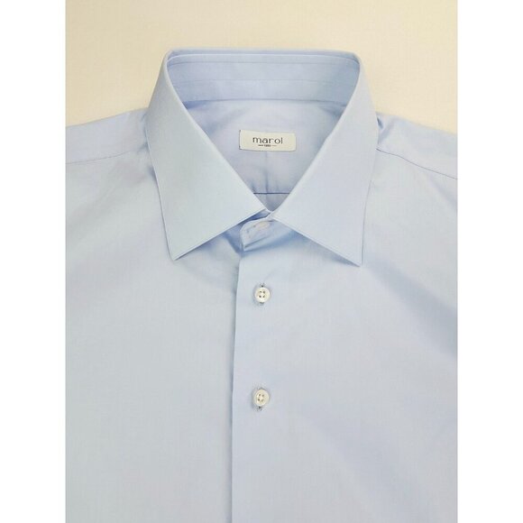 Marol Size 43/17 Mens Blue Long Sleeve Spread Collar Cotton Shirt Made in Italy - Picture 11 of 11